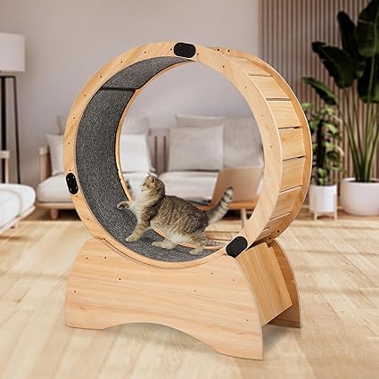 Cat Running Wheels for Indoor Cats, Cat Wheels for Indoor Cats Cat Fitness Wheel Wooden Climbing Frame Cat Treadmill with Cat Scratcher Large Cat Roller for Daily Exercise