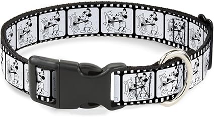 Buckle-Down Breakaway Cat Collar - Steamboat Willie Scenes Film Strip White/Black - 1/2