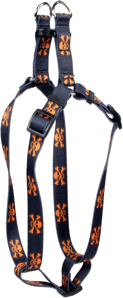 Yellow Dog Design Orange and Black Skulls Step-in Dog Harness, Medium-3/4 Wide and fits Chest of 15 to 25