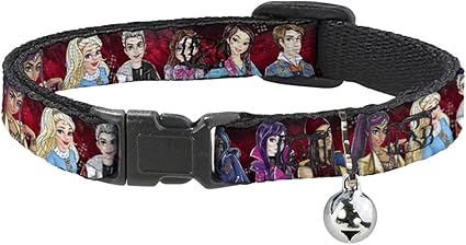 Buckle-Down Breakaway Cat Collar - Descendants 11-Character Group Pose Reds/Gray - 1/2