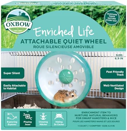 Oxbow Enriched Life Small Animal Accessories - Exercise Wheel for Dwarf Hamsters & Mice - Attachable Quiet Wheel (7 inch)