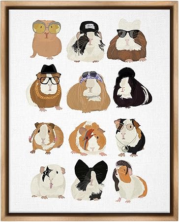 Stupell Industries Trendy Guinea Pigs Framed Floater Canvas Wall Art by Hanna Melin