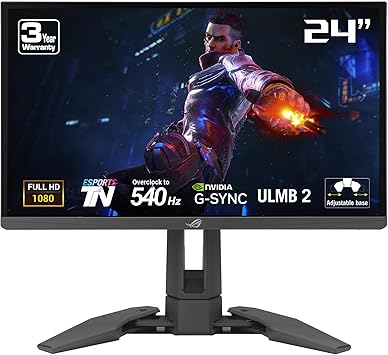 ASUS ROG Swift Pro PG248QP NVIDIA G-SYNC esports gaming monitor -24.1-inch FHD, 540 Hz (OC), Esports-TN panel, NVIDIA Reflex Analyzer, ULMB 2, adjustable base, ESS codec, DisplayHDR400, 3year warranty