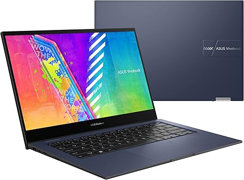 ASUS VivoBook Go 14 Flip Thin and Light 2-in-1 Laptop, 14 inch HD Touch, Intel Celeron N4500 CPU, UHD Graphics, 4GB RAM, 64GB eMMC, NumberPad, Windows 11 Home in S Mode, Quiet Blue, J1400KA-DS02T