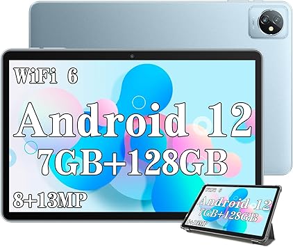 Blackview Tablet Android 12 Tab 8 WiFi Tablets 10 Inch 7GB RAM+128GB/1TB ROM Quad Core Processor 6580mAh 8+13MP WiFi 6 BT 5.0 GMS GPS Blue