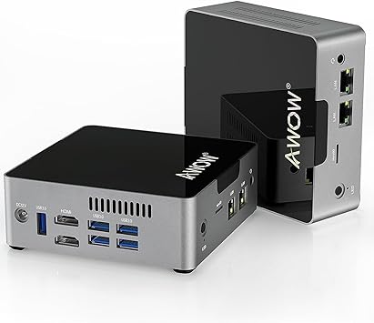 AWOW Mini PC Desktop Computer Intel Celeron N3450 Windows 10 6GB DDR4 128GB SSD/Burst Frequency 2.2 GHz/Dual LAN/ 2.4G+5G Dual Band WiFi/4K /Bluetooth/HDMI/5 USB3.0 Ports Micro PC