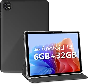 Android Tablet, 10 inch Android 14 Tablets, 6GB RAM+32GB ROM+512GB Expand, 1280x800 IPS HD Touchscreen,6000mAh Battery, Bluetooth, Dual Camera, GMS, WiFi (Black)