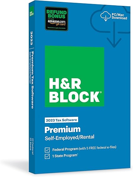 H&R Block Tax Softrware Premium 2023 with Refund Bonus Offer (Amazon Exclusive) (Physical Code by Mail)