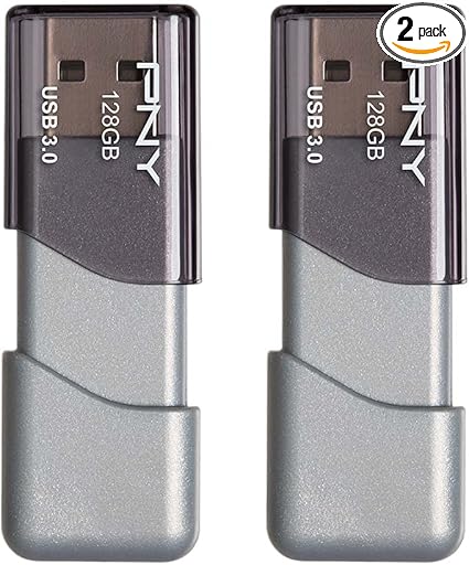 PNY 128GB Turbo Attaché 3 USB 3.0 Flash Drive, 2-Pack, Grey, P-FD128X2TBOP-MP, 100MB/s, Light-Weight Durable - Data Storage and Transfer