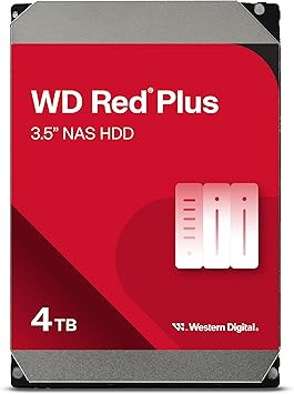 Western Digital 4TB WD Red Plus NAS Internal Hard Drive HDD - 5400 RPM, SATA 6 Gb/s, CMR, 256 MB Cache, 3.5