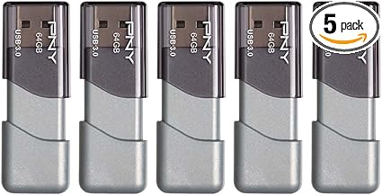 PNY 64GB Turbo Attaché 3 USB 3.0 Flash Drive, 5-Pack, Grey, P-FD64GX5TBOP-MP, 100MB/s, Light-Weight Durable - Data Storage and Transfer