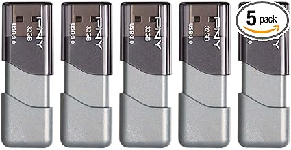 PNY 32GB Turbo Attaché 3 USB 3.0 Flash Drive, 5-Pack, Grey, P-FD32GX5TBOP-MP, 100MB/s, Light-Weight Durable - Data Storage and Transfer