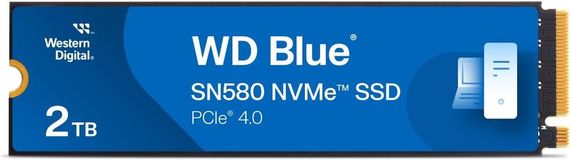 Western Digital 2TB WD Blue SN580 NVMe Internal Solid State Drive SSD - Gen4 x4 PCIe 16Gb/s, M.2 2280, Up to 4,150 MB/s - WDS200T3B0E