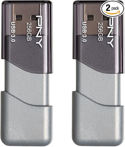 PNY 256GB Turbo Attaché 3 USB 3.0 Flash Drive, 2-Pack, Grey, P-FD256X2TBOP-MP, 100MB/s, Light-Weight Durable - Data Storage and Transfer