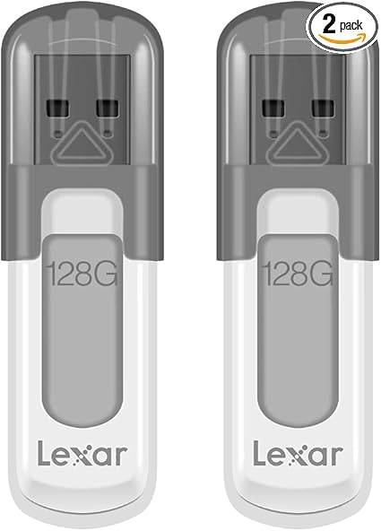 Lexar 128GB 2-Pack JumpDrive V100 USB 3.2 Gen 1 Flash Drive for Storage Expansion and Backup, Up To 100MB/s Read, Gray (LJDV100128G-B2HNU)