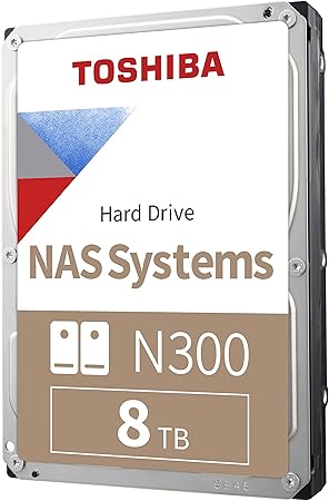 Toshiba N300 8TB NAS 3.5-Inch Internal Hard Drive - CMR SATA 6 GB/s 7200 RPM 512 MB Cache - HDWG780XZSTA