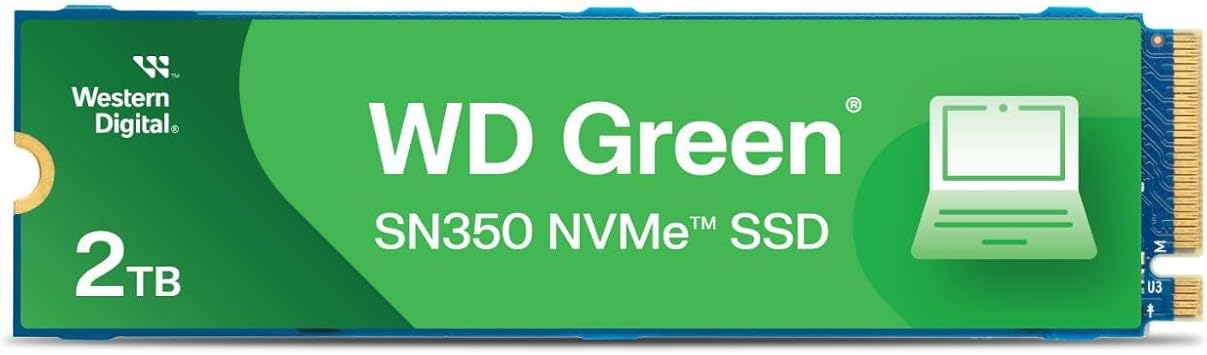 Western Digital 2TB WD Green SN350 NVMe Internal SSD Solid State Drive - Gen3 PCIe, QLC, M.2 2280, Up to 3,200 MB/s - WDS200T3G0C