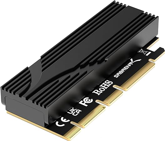 SABRENT M.2 NVMe SSD to PCIe x16 Tool-Free Add-in Card (AIC) with Aluminum Heatsink, M.2 PCIe Adapter for Gen5 SSDs PCIe 5.0, Backwards Compatible with Previous PCIe Generations (EC-TFPE)