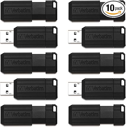 Verbatim 32GB PinStripe Retractable USB 2.0 Flash Thumb Drive – 10 Pack – Black