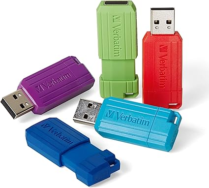 Verbatim 32GB Pinstripe USB 2.0 Flash Drive Retractable Thumb Drive - 5 Pack - Multicolor (Green, Blue, Red, Purple, Cyan)