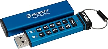 Kingston Ironkey Keypad 200 32GB Encrypted USB | Alphanumeric Keypad | Multi-Pin Access | XTS-AES 256-bit | FIPS 140-3 Level 3 Certified | Brute Force & BadUSB Protection | IKKP200/32GB,Blue