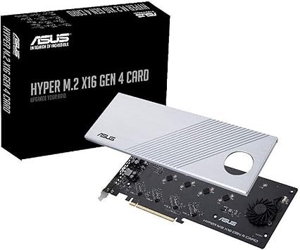 ASUS Hyper M.2 X16 PCIe 4.0 X4 Expansion Card Supports 4 NVMe M.2 (2242/2260/2280/22110) up to 256Gbps for AMD 3rd Ryzen sTRX40, AM4 Socket and Intel VROC NVMe Raid