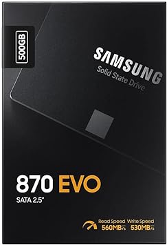 SAMSUNG SSD 870 EVO, 500 GB, Form Factor 2.5”, Intelligent Turbo Write, Magician 6 Software, Black