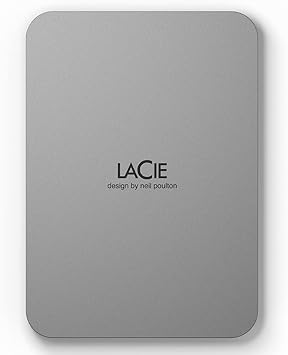 LaCie Mobile Drive 4TB External Hard Drive Portable HDD - Moon Silver, USB-C 3.2, for PC and Mac, Post-Consumer Recycled, with Adobe All Apps Plan and Rescue Services (STLP4000400)