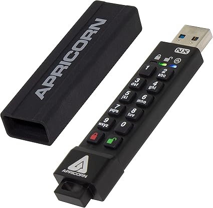 Apricorn 256GB Aegis Secure Key 3 NX 256-Bit Encrypted FIPS 140-2 Level 3 Validated Secure USB 3.0 Flash Drive (ASK3-NX-256GB),Black