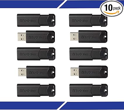 Verbatim 32GB Pinstripe USB 3.2 Gen 1 Flash Drive Retractable Thumb Drive - 10 Pack Black