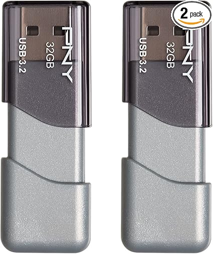 PNY 32GB Elite Turbo Attaché 3 USB 3.2 Flash Drive 2-Pack, Silver