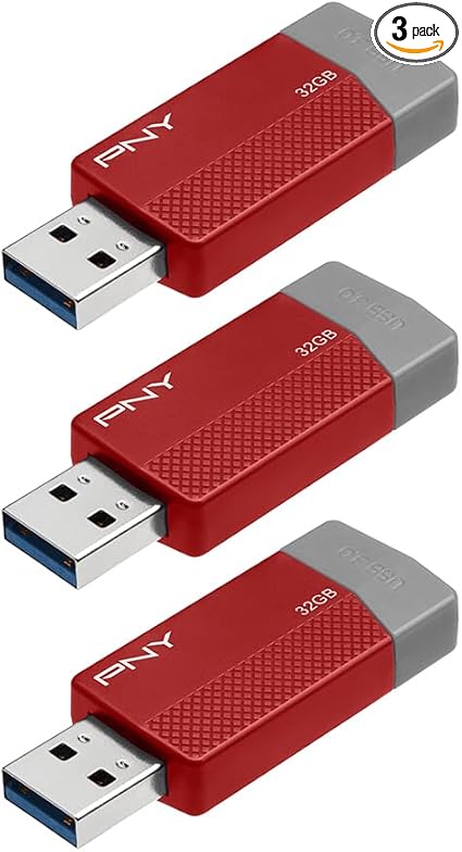 32GB PNY ODM Elite Edge USB 3.2 Flash Drive 3-Pack Red – Durable Reliable Portable Storage to Store and Transfer