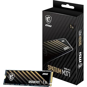 MSI SPATIUM M371 NVMe M.2 1TB - PCIe 3x4 NVMe M.2 Internal Solid State Drive, 2350MB/s Read & 1700MB/s Write, 3D NAND, Built-in Data Security, Center - 5 Year Warranty (210 TBW)