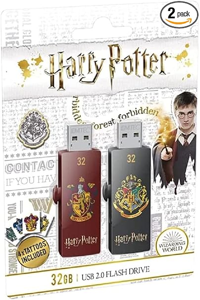 EMTEC Harry Potter M730 USB 2.0 Flash Drive - 32GB - Gryffindor & Hogwarts - Duo Pack