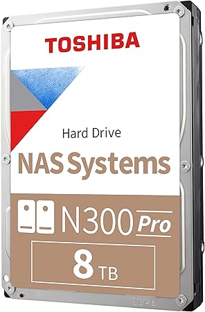 Toshiba N300 PRO 8TB Large-Sized Business NAS (up to 24 bays) 3.5-Inch Internal Hard Drive - Up to 300 TB/year Workload Rate CMR SATA 6 GB/s 7200 RPM 256 MB Cache - HDWG480XZSTB