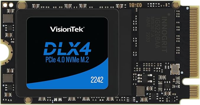 VisionTek 2242 DLX4 M.2 SSD - 512GB - PCIe Gen 4.0 x4 NVMe - 5200MB/s Read, 4775MB/s Write – Laptops, Handheld Gaming PCs, NUC