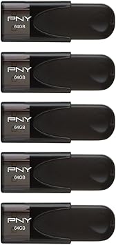 PNY 64GB Attaché 4 USB 2.0 Flash Drive 5-Pack, Black