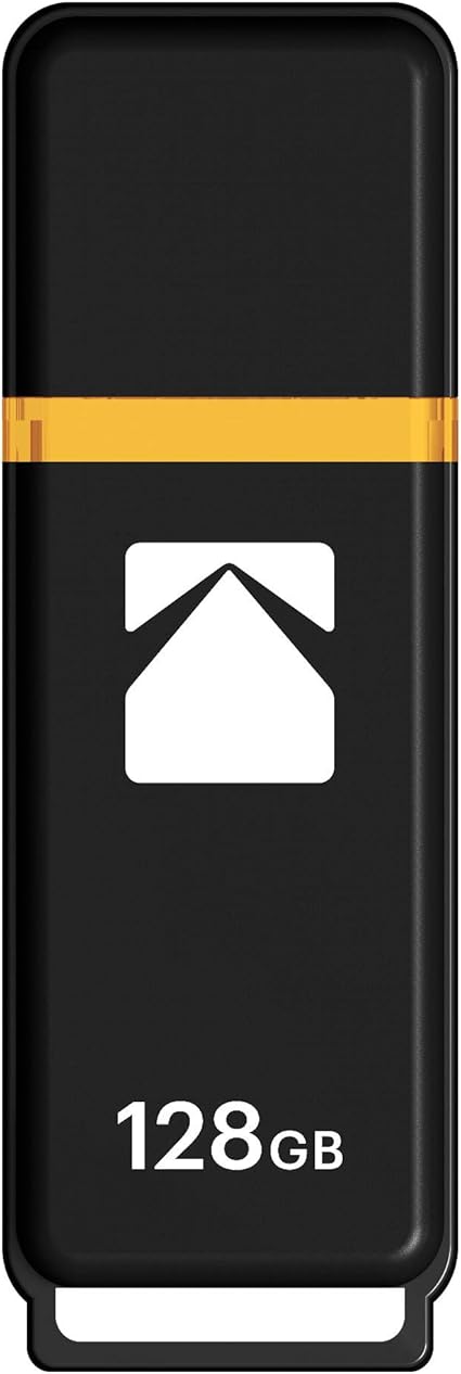 Kodak EKMMD128GK103 - USB Drive 3.2/3.1/3.0-128 GB, 128 Go - Classic Serie - K100 Model - Black mat casing with a Transparent Yellow Neck + a Cap