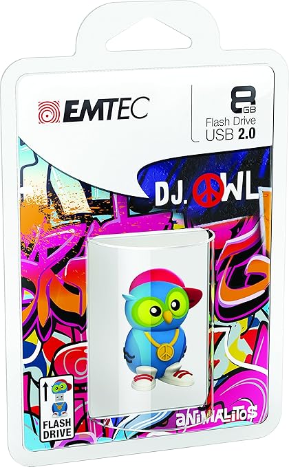 Emtec Animalitos 2.0 USB Flash Drive, 8GB, DJ Owl, ECMMD8GM341