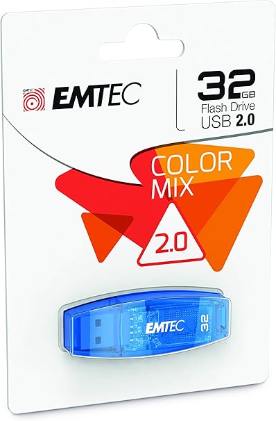 Emtec C410 Color Mix Flash Drive, 32GB, Blue, ECMMD32GC410