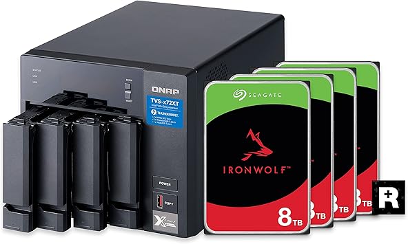 QNAP 4 Bay Thunderbolt NAS with 24TB Storage Capacity, Preconfigured RAID 5 Seagate IronWolf Drives Bundle (TVS-472XT-i3-4G-48R-US)