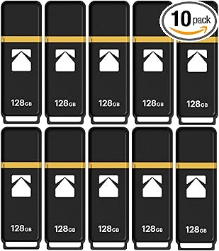 Kodak Classic K100 Cap and Body Series USB 3.2 Gen 1 Interface 128GB Flash Drive with Up to 20MB/s Read Speed and Up to 10MB/s Write Speed (10 Pack)