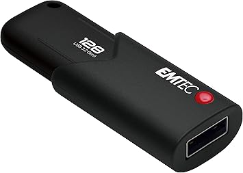 Emtec Click Secure B120 USB 3.2 Flash Drive 128 GB - Encryption software AES 256 - Read speed 100 MB/s - Black