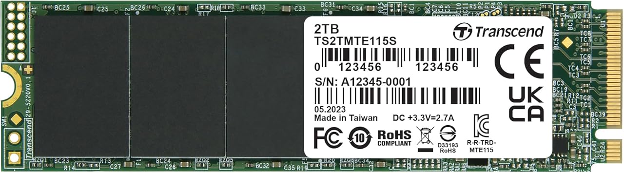 Transcend 2TB MTE115S NVMe Internal SSD - Gen3 x4 PCIe M.2 2280, Up to 3,200MB/s - TS2TMTE115S