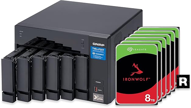 QNAP 6 Bay Thunderbolt NAS with 40TB Storage Capacity, Preconfigured RAID 5 Seagate IronWolf Drives Bundle (TVS-672XT-i3-8G-68S-US)