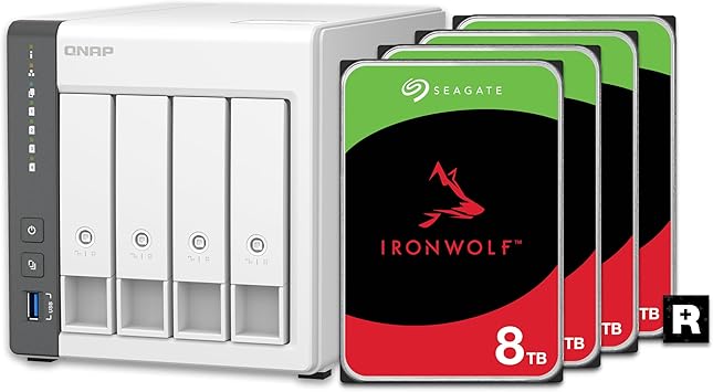 QNAP 4 Bay NAS with 24TB Storage Capacity, Preconfigured RAID 5 Seagate IronWolf Drives Bundle, 2.5GbE Ports (TS-433-4G-48ST-US)