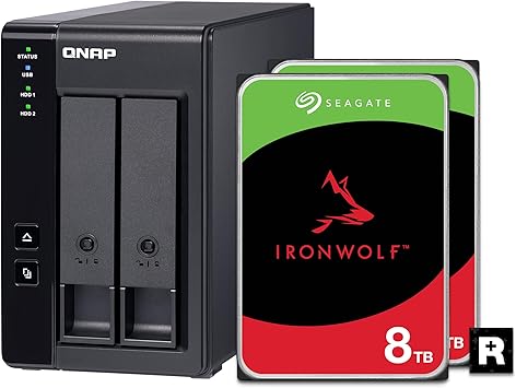 QNAP 2 Bay DAS with 8TB Storage Capacity, USB 3.2 Gen 2 Type-C, Preconfigured RAID 1 Seagate IronWolf HDD Bundle (TR-002-28ST-US)