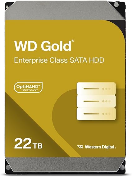 Western Digital 22TB WD Gold Enterprise Class SATA Internal Hard Drive HDD - 7200 RPM, SATA 6 Gb/s, 512 MB Cache, 3.5