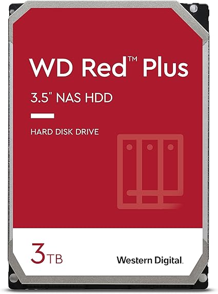 Western Digital 3TB WD Red Plus NAS Internal Hard Drive HDD - 5400 RPM, SATA 6 Gb/s, CMR, 64 MB Cache, 3.5