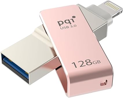 [Apple Mfi] Iconnect 128 GB Mobile Flash Drive w/ Lightning Connector for iPhones, iPads, iPod Mac & PC USB 3.0 (Rose Gold)